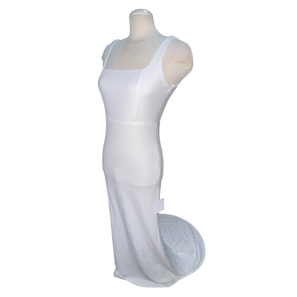 Lulus Open Bow Back Sleeveless Square Neck Maxi Wedding Dress with Train Sz Medi - Picture 13 of 13